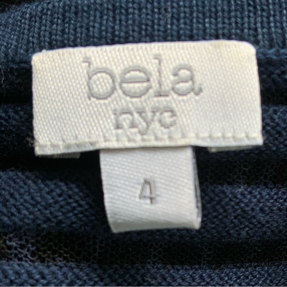 Bela NYC Women’s Top Large Navy Sheer Striped SHort Sleeves Cotton Blend - Picture 6 of 6